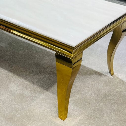 Cream White Marble And Gold Metal Rectangular Large Coffee Table 120cm