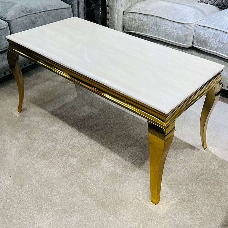 Cream White Marble And Gold Metal Rectangular Large Coffee Table 120cm ...