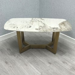 Cream White Marble Effect Ceramic And Gold Metal Oval Coffee Table