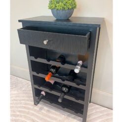 Ebony Black Pine Wood 1 Drawer Wine Rack Storage Cabinet