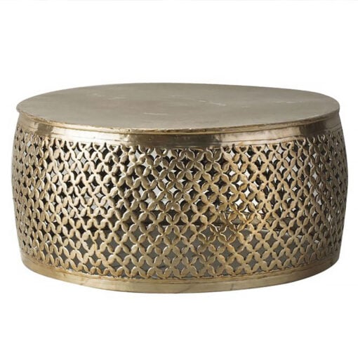 Elena Moroccan Hammered Light Gold Metal Round Boho Coffee Table