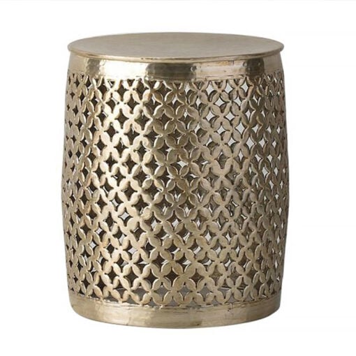 Elena Moroccan Hammered Light Gold Metal Round Boho Side Table End Table