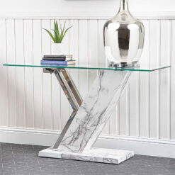 Elsa White Marble Effect Wood And Chrome Console Table With Glass Top