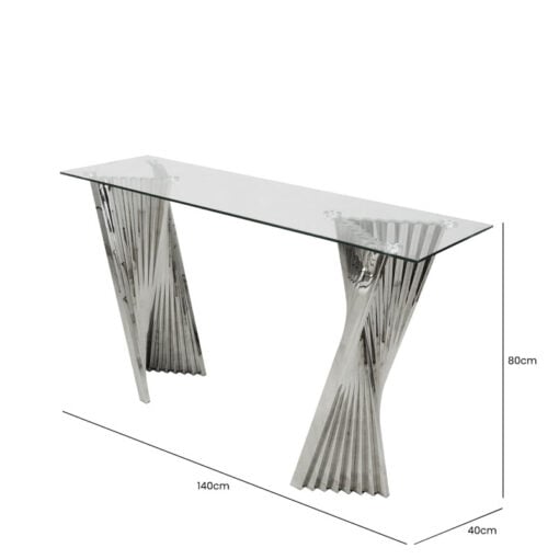 Empire Art Deco Chrome Steel And Clear Glass Slim Console Hallway Table