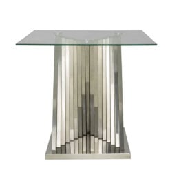 Empire Art Deco Chrome Steel And Clear Glass Square Side Table End Table