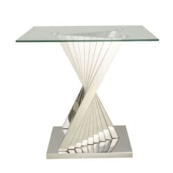 Empire Art Deco Chrome Steel And Clear Glass Square Side Table End Table