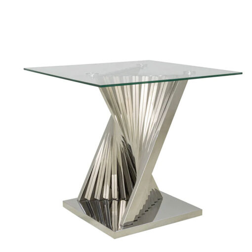 Empire Art Deco Chrome Steel And Clear Glass Square Side Table End Table