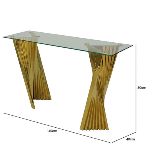 Empire Art Deco Gold Metal And Clear Glass Slim Console Hallway Table