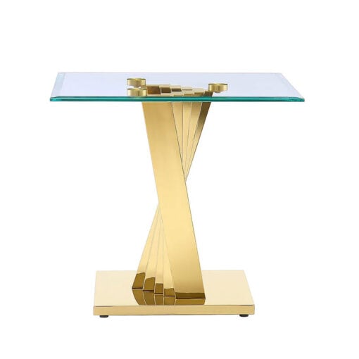 Empire Art Deco Gold Metal And Clear Glass Square Side Table End Table