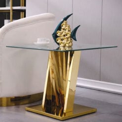 Empire Art Deco Gold Metal And Clear Glass Square Side Table End Table