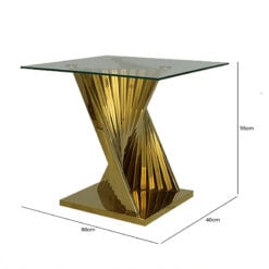 Empire Art Deco Gold Metal And Clear Glass Square Side Table End Table