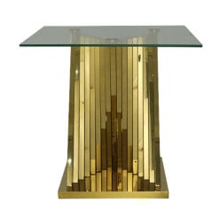 Empire Art Deco Gold Metal And Clear Glass Square Side Table End Table