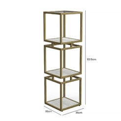 Gold Metal And Cream White Wood 3 Tier Shelving Unit Bookcase 122cm