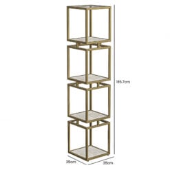 Gold Metal And Cream White Wood 4 Tier Shelving Unit Bookcase 165cm