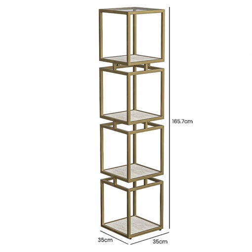 Gold Metal And Cream White Wood 4 Tier Shelving Unit Bookcase 165cm
