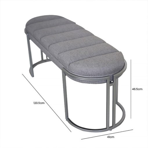 Grey Linen Tufted Bench Stool Ottoman with Chrome Metal Legs
