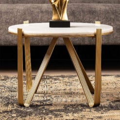 Hera Art Deco White Marble Coffee Table With Gold Metal Legs