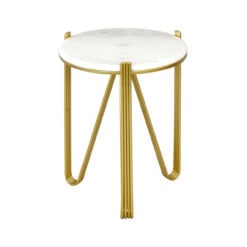 Hera Art Deco White Marble Side Table With Gold Metal Legs