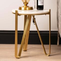 Hera Art Deco White Marble Side Table With Gold Metal Legs