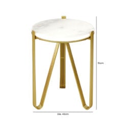 Hera Art Deco White Marble Side Table With Gold Metal Legs