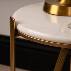 Hera Art Deco White Marble Side Table With Gold Metal Legs