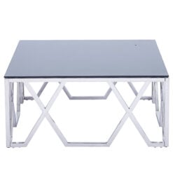Hexagonal Chrome Stainless Steel Coffee Table With Black Glass Top