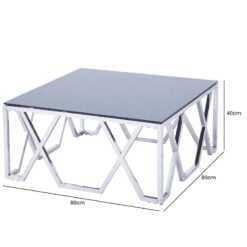Hexagonal Chrome Stainless Steel Coffee Table With Black Glass Top