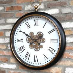 Large Black White And Gold Industrial Moving Gears Wall Clock 78cm