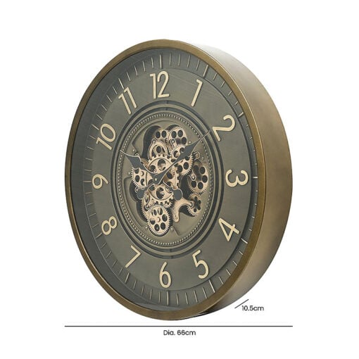 Large Coffee Brown Visible Exposed Moving Gears Wall Clock 66cm