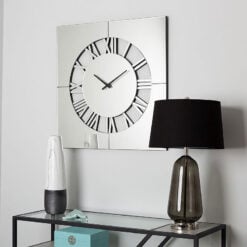 Large Silver Mirrored Glass Wall Clock 80cm
