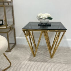 Art Deco Gold Metal And Smoked Glass Square Side Table End Table5