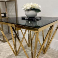 Art Deco Gold Metal And Smoked Glass Square Side Table End Table3