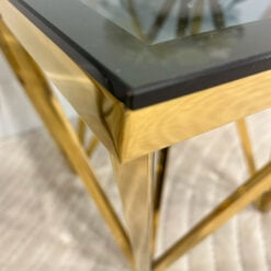 Art Deco Gold Metal And Smoked Glass Square Side Table End Table2