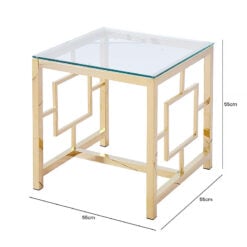 Modern Art Deco Gold Metal And Clear Glass Side Table