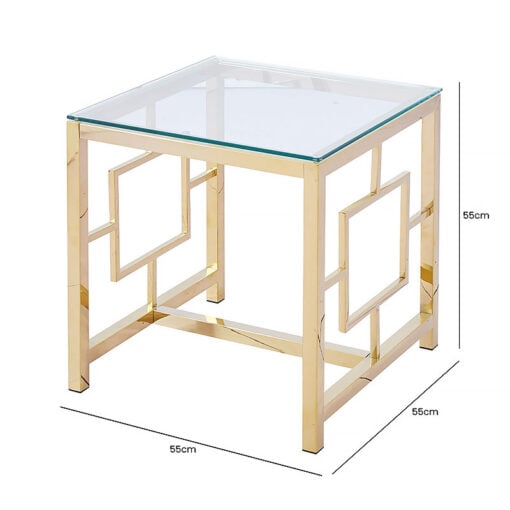 Modern Art Deco Gold Metal And Clear Glass Side Table