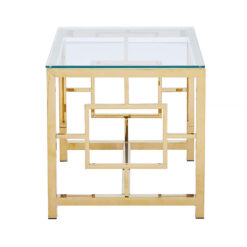 Modern Art Deco Gold Metal And Clear Glass Side Table
