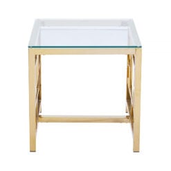 Modern Art Deco Gold Metal And Clear Glass Side Table