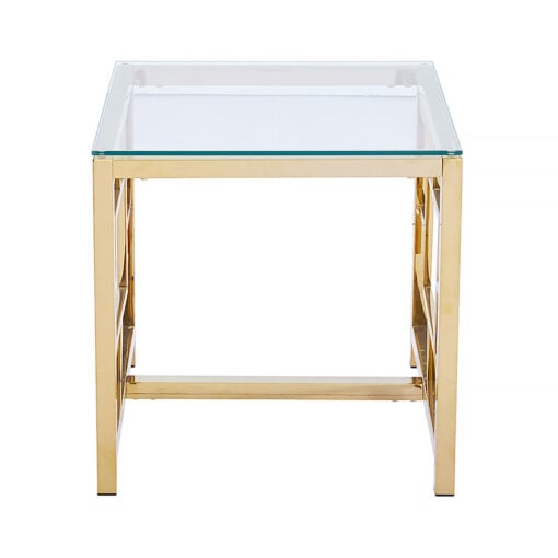 Modern Art Deco Gold Metal And Clear Glass Side Table