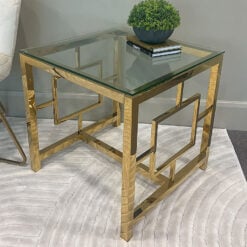 Modern Art Deco Gold Metal And Clear Glass Side Table