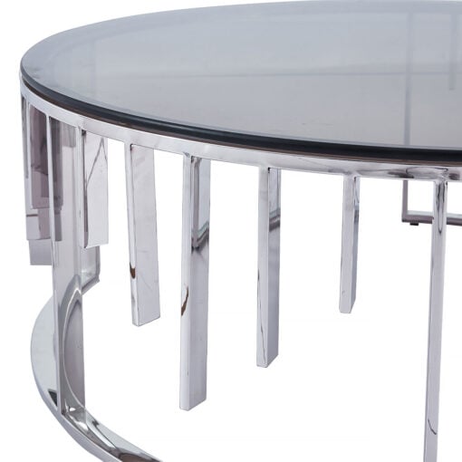 Onyx Art Deco Modern Chrome Steel And Smoked Glass Round Coffee Table