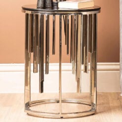 Onyx Art Deco Modern Chrome Steel And Smoked Glass Round Side Table