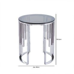 Onyx Art Deco Modern Chrome Steel And Smoked Glass Round Side Table