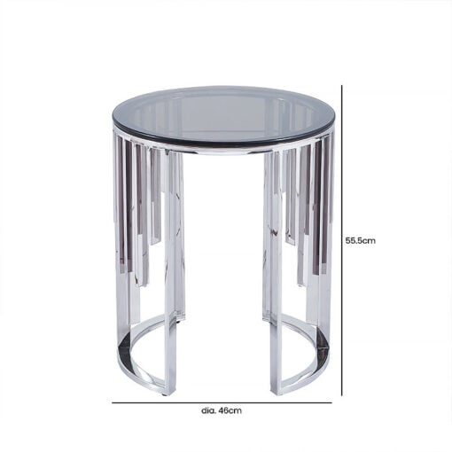 Onyx Art Deco Modern Chrome Steel And Smoked Glass Round Side Table