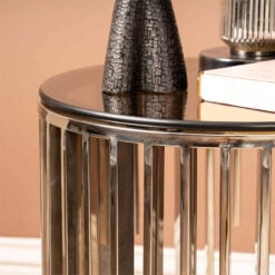 Onyx Art Deco Modern Chrome Steel And Smoked Glass Round Side Table