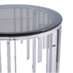 Onyx Art Deco Modern Chrome Steel And Smoked Glass Round Side Table