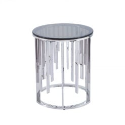 Onyx Art Deco Modern Chrome Steel And Smoked Glass Round Side Table