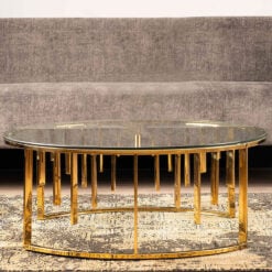 Onyx Art Deco Modern Gold Metal And Clear Glass Round Coffee Table