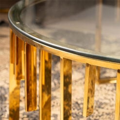 Onyx Art Deco Modern Gold Metal And Clear Glass Round Coffee Table