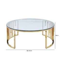 Onyx Art Deco Modern Gold Metal And Clear Glass Round Coffee Table