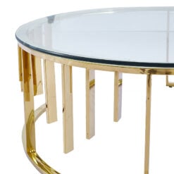 Onyx Art Deco Modern Gold Metal And Clear Glass Round Coffee Table